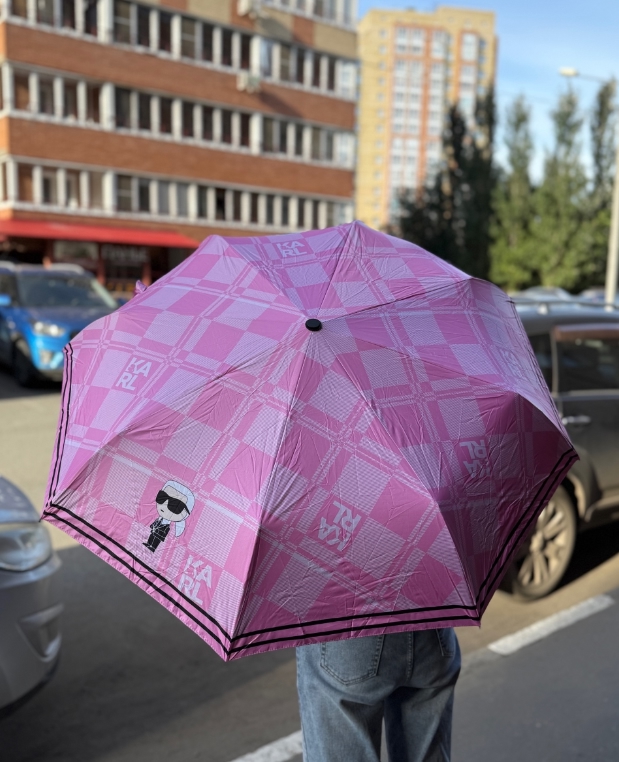 Зонт Karl Lagerfeld Plaid Logo Folding Umbrella Pink