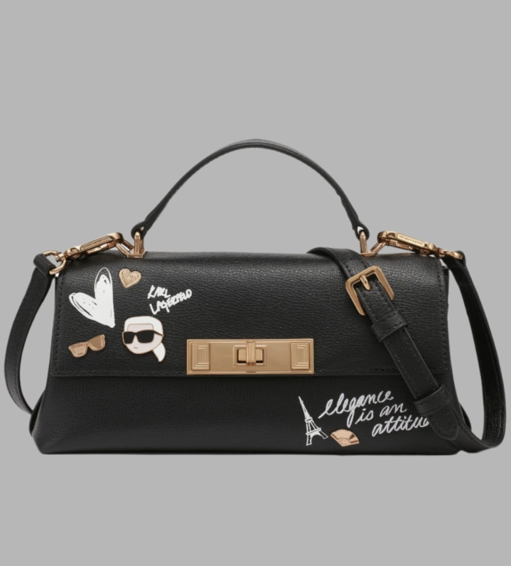 сумка Karl Lagerfeld Paris Graffiti Pins Top Handle Flap Bag Black