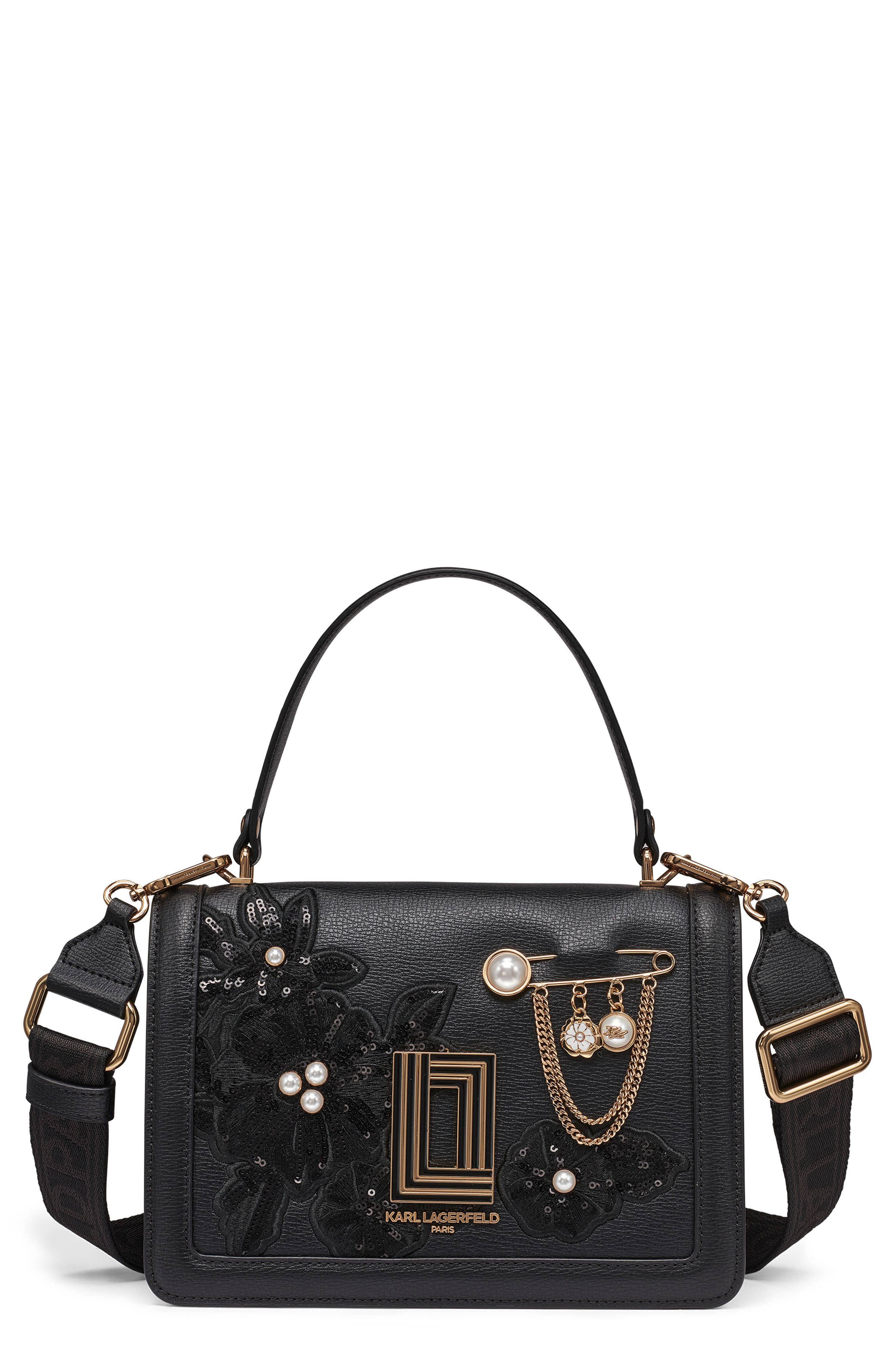 сумка Karl Lagerfeld Paris Sequined Floral Flap Bag Black