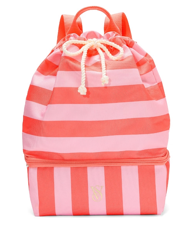 рюкзак Victoria's Secret Striped Drawstring Backpack with Cooler Compartment Pink/Orange