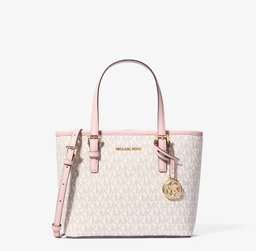 сумка Michael Kors Jet Set Logo Canvas Tote Pink/White