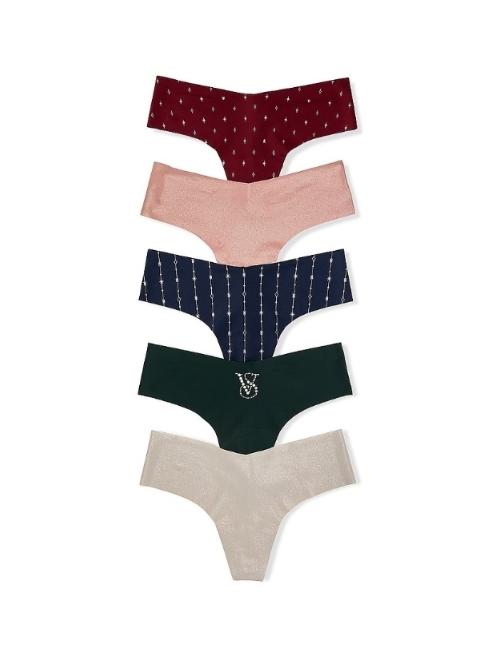 Набор Victoria's Secret No-Show Shine Thong Panties из бесшовных женских трусиков-стрингов